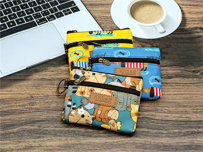 Cute Bear Print Mini Wallet - Double Zipper Coin Purse