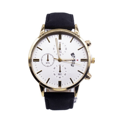 Classic Gold-Accented Watch with Black Leather Band - Timeless Style