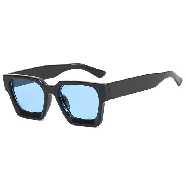 Trendy Square Sunglasses - Bold Black Frame, Blue Lenses, UV Protection