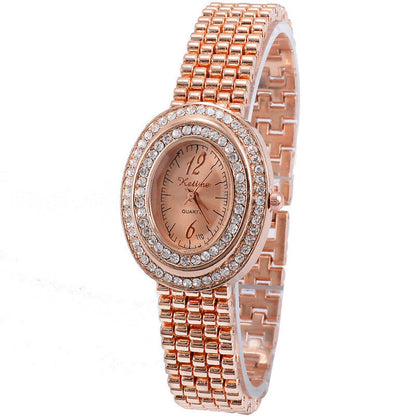 Ketime Women's Rose Gold Oval Watch Diamond Quartz Elegant Fashion