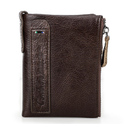 Genuine Leather Men's Wallet with Multiple Zippered Pockets