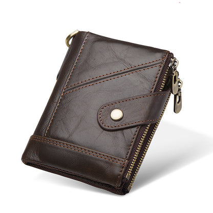 Compact Leather Men's Wallet: Double Zipper, Secure & Stylish