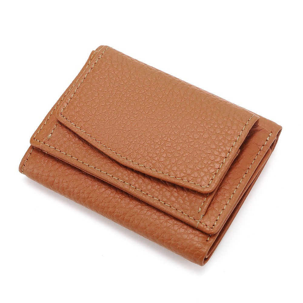 Compact Genuine Leather Wallet Women's Trifold Small Purse