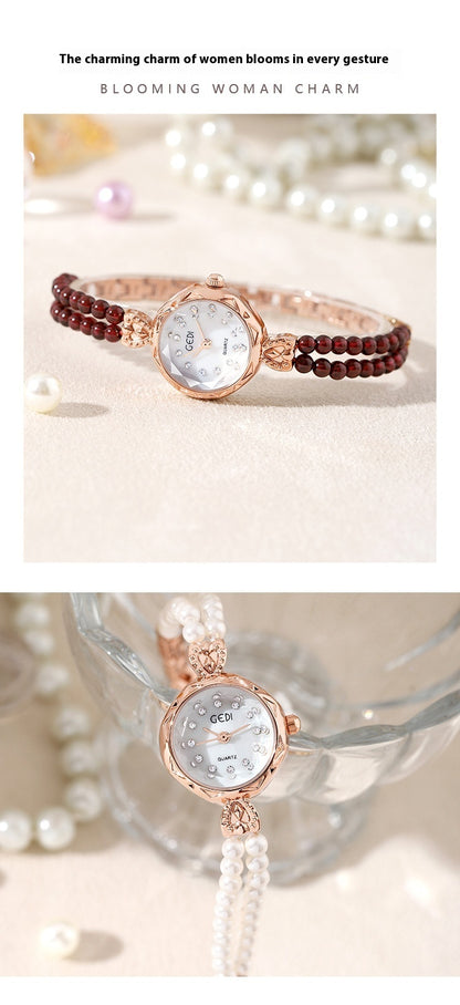 Elegant Gedi Women's Pearl Watch with Rose Gold Accents