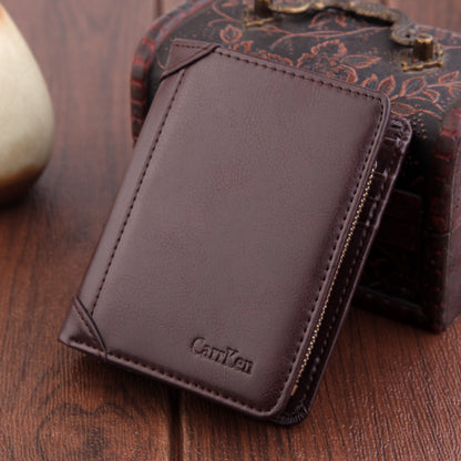 Carvien Men's Genuine Leather Wallet - Slim, Bifold, Zippered Pocket