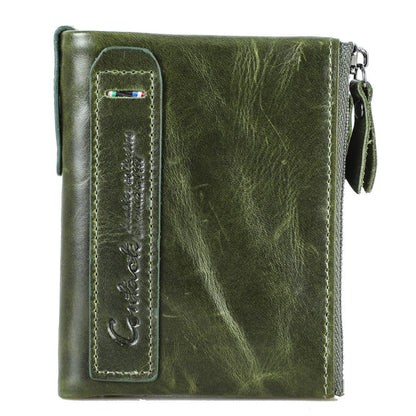 Genuine Leather Men's Wallet with Multiple Zippered Pockets