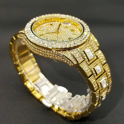 ICEDIAMOND 43MM: Luxurious Iced-Out Gold Watch with Date Display