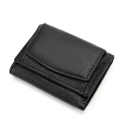 Compact Genuine Leather Wallet Women's Trifold Small Purse