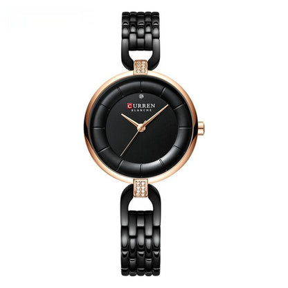 Curren Blanche Women's Watch Rose Gold Black Ceramic Elegant Quartz