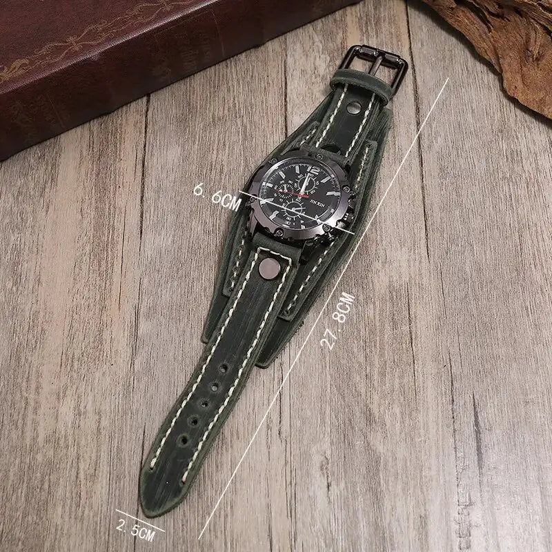 JIN XIN Men's Vintage Leather Cuff Watch - Chronograph, Rugged Style