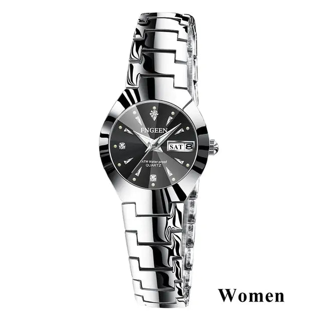 FNGEEN Women's Black Ceramic Watch with Diamond Accents