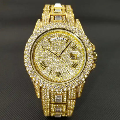 ICEDIAMOND 43MM: Luxurious Iced-Out Gold Watch with Date Display