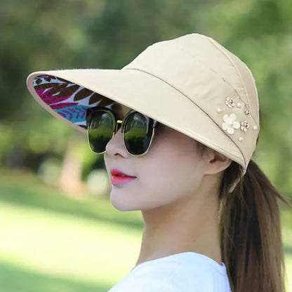 Elegant Pearl Flower Sun Visor - Wide Brim UV Protection