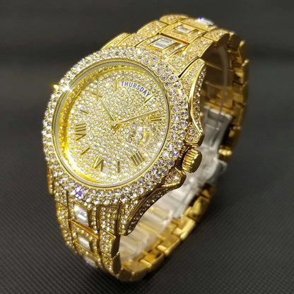 ICEDIAMOND 43MM: Luxurious Iced-Out Gold Watch with Date Display