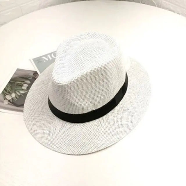 Classic Straw Fedora Hat - Summer Sun Protection, Unisex