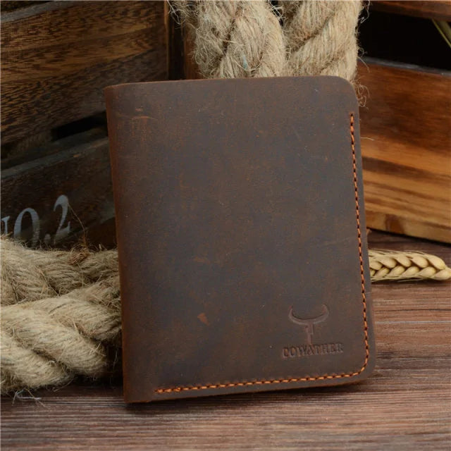 Cowather Men's Genuine Leather Bifold Wallet - Rustic, Durable, RFID