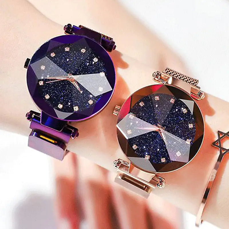 Elegant Women's Rose Gold Starry Sky Magnetic Watch