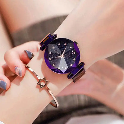 Elegant Women's Rose Gold Starry Sky Magnetic Watch