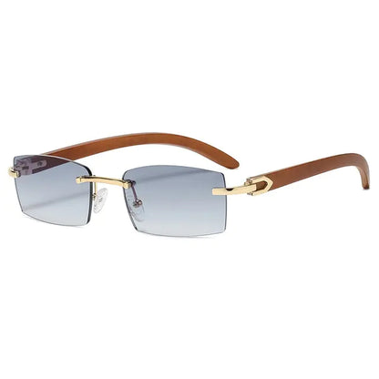 Luxe Rimless Sunglasses - Wood Temples, Gold Accents, UV Protection