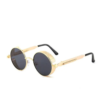 Steampunk Round Sunglasses | Gold Metal Frame | Side Shield | UV400