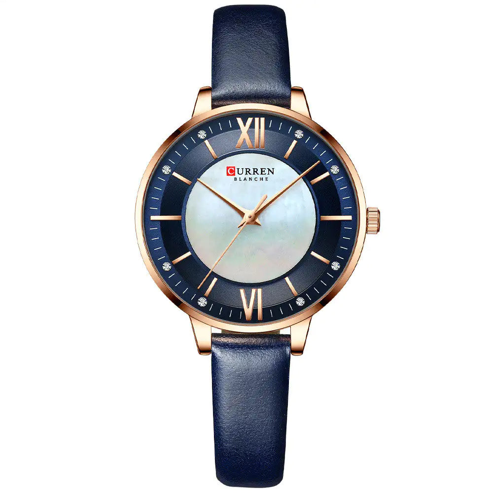 Curren Blanche Women's Rose Gold Watch with Blue Leather Band