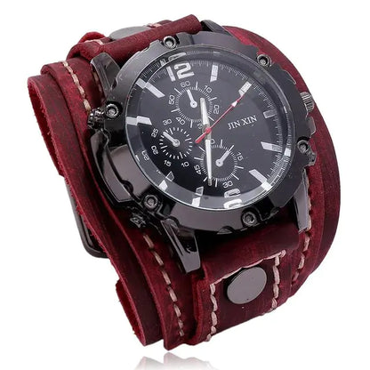 JIN XIN Men's Vintage Leather Cuff Watch - Chronograph, Rugged Style