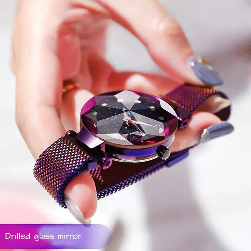 Elegant Women's Rose Gold Starry Sky Magnetic Watch