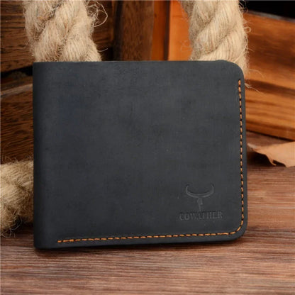 Cowather Men's Genuine Leather Bifold Wallet - Rustic, Durable, RFID