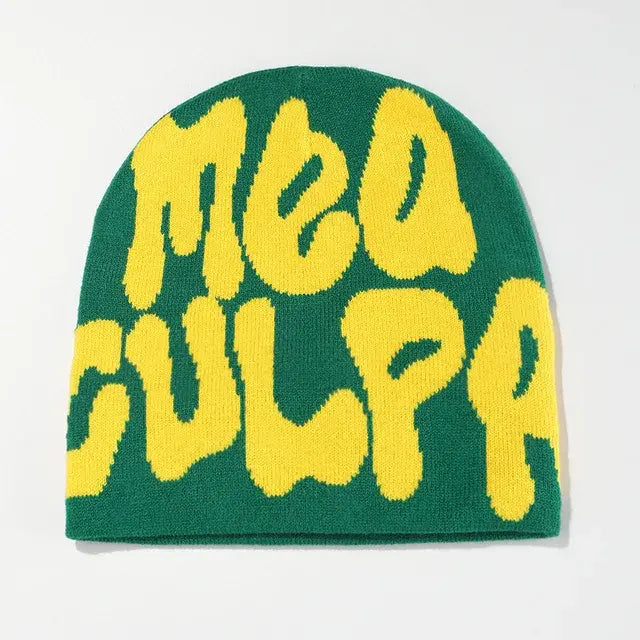 Statement "Mea Culpa" Beanie - Bold Knitted Style