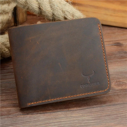 Cowather Men's Genuine Leather Bifold Wallet - Rustic, Durable, RFID