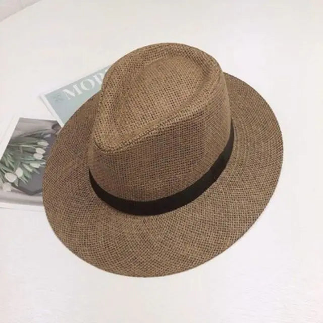 Classic Straw Fedora Hat - Summer Sun Protection, Unisex