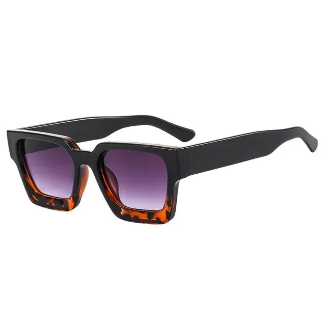 Trendy Square Sunglasses - Bold Black Frame, Blue Lenses, UV Protection